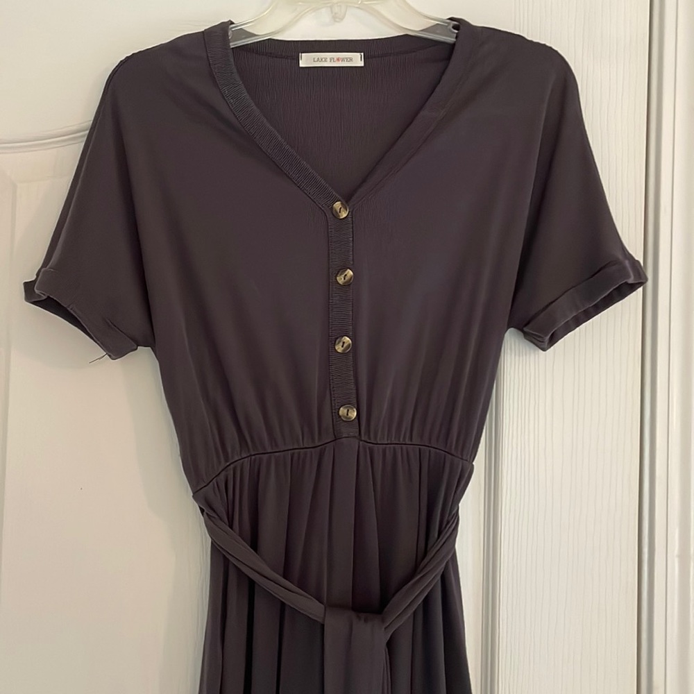 LakeFlower dress size S - gray knit dress with buttons and tie